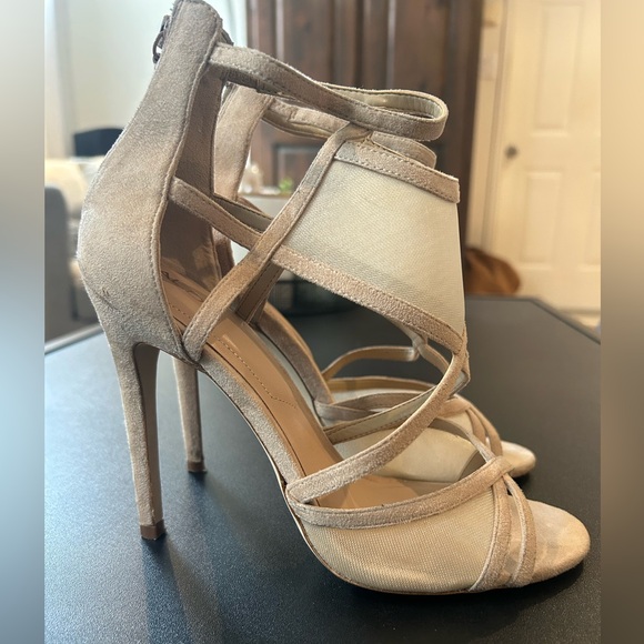 Aldo Beige Suede & Mesh Strappy High Heel Sandals - Picture 2 of 3